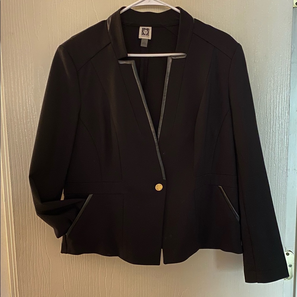 Anne Klein blazer, L, leather detail, with pockets